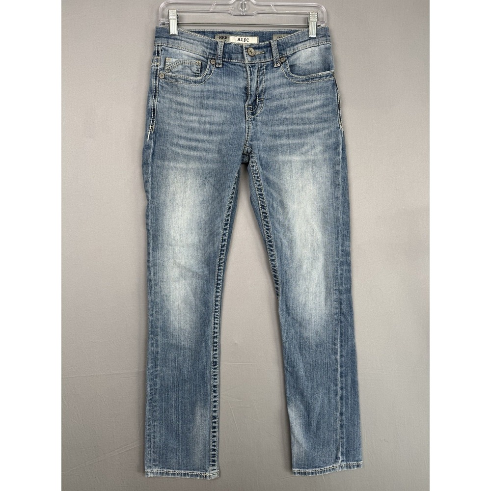 BKE Alec Bootcut Straight Jeans Mens 29R (29x29) Light Wash Faded Whiskers Work